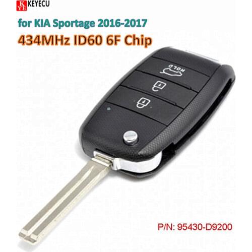 KEYECU Upgraded Flip Remote Car Key Fob 3 Button 434MHz ID60 6F Chip for KIA Sportage 2016-2017 P/N: 95430-D9200