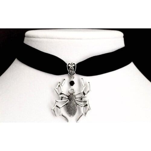 New Goth Spider Choker Black Velvet Necklace Web Victorian Punk Pendant Gorgeous Statement Jewelry Halloween Fashion Women Gift