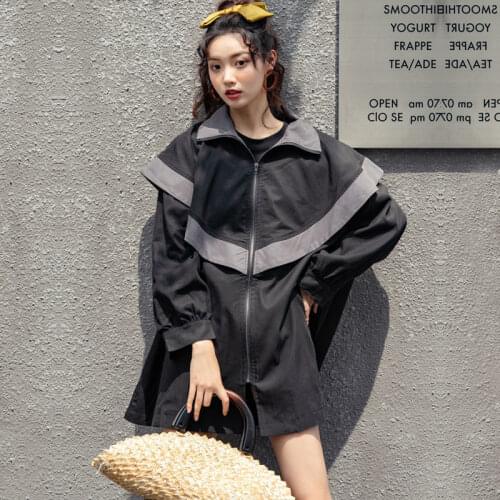 Women coat autumn Full Long Solid Vintage Zipper Turn-down Collar coat fall clothes for women ladylike coats and jackets women