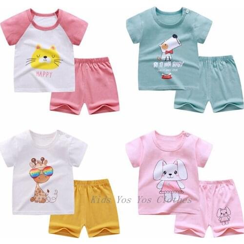 Children Pajamas 2pcs Short Sleeve Cartoon Kids Sleepwear Baby Girls Sleep Clothes Summer Cotton Child Pyjamas Boys Nightwear