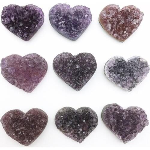 Drop Shipping 1PC Natural Heart-shaped Raw Amethyst Quartz Crystal Cluster Healing Specimen Crystal Natural Stones and Crystals