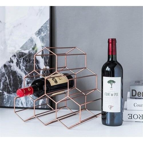 Scandinavian Rose Gold Wine Storage Rack Honeycomb Shaped Metal Grape Wine Display Holder Vogue Bar Chic Champagne Rack