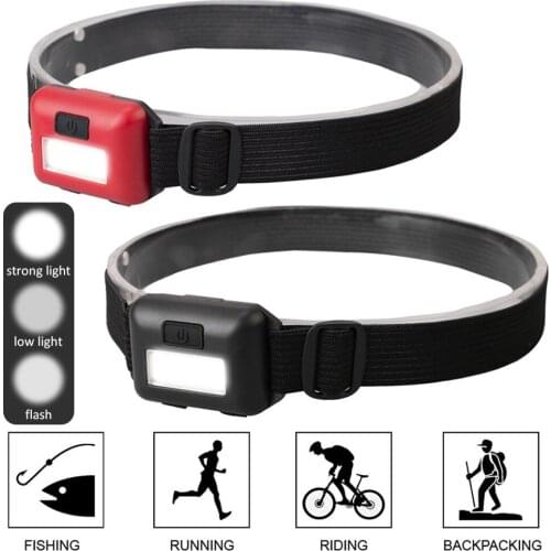 LED Headlamp 3 Modes COB Headlamp Running Night Light Hand-free Working Light Battery Powered Head Flashlight Torch for Camping