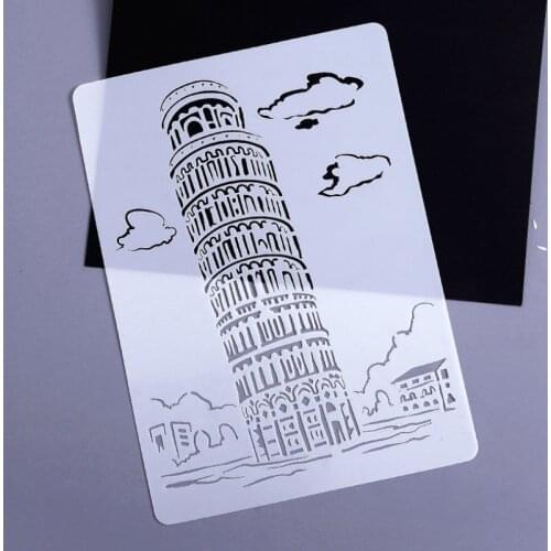 1pc Leaning Tower Stencils PaintingTemplate DIY Scrapbooking Photo Album Decorative Bullet Journal Stencils Drawing Template