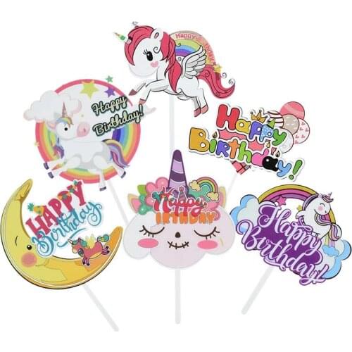 Unicorn Party Decoration Happy Birthday Party Supplies Cake Topper Cupcake Flag Girls Boys Birthday Party Baby Shower Cake Decor