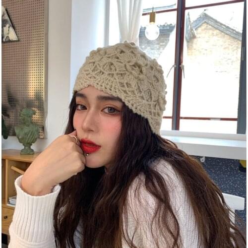 202007-yaoen-cute grace Hand knitting Eyelash flower leisure lady skullcap cap women Headgear hat