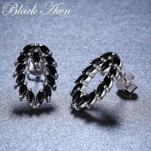 Simple 100% Genuine 925 Sterling Silver Jewelry Black Spinel Stone Star Cute Party Stud Earrings for Women Bijoux Femme I022