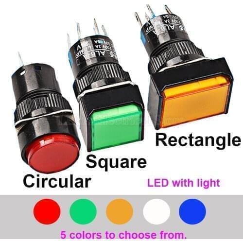 1Pcs Yellow 16mm LA16 LED Light Push Button Switch Self-locking/Latching Self-reset/Momentary 3Pin 5Pin 6Pin 8Pin