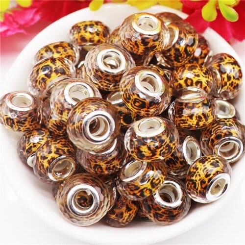 10Pcs New Leopard Cut Facted Resin Beads Big Hole Spacer Charms Fit Pandora Bracelet Women Hair Beads Key Chains Jewery Necklace