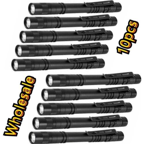 10pcs XPE Portable Mini LED Flashlight Pen Waterproof Clip Pocket Lamp Household Hiking Emergency Camping Light