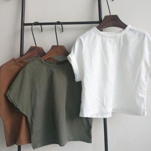 2021 new childrens summer cotton short-sleeved shirt boys and girls solid color 1-6Y childrens clothes