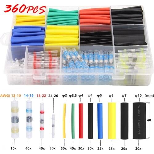 360pcs Assortment Solder Seal Wire Connectors & Heat Shrink Tubings Kit Waterproof Insulated Wire Butt Connector Car Accessories