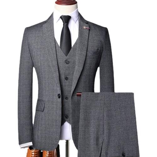 6XL ( Jacket + Vest + Pants ) Retro Gentleman Classic Fashion Plaid Mens Formal Business Slim Suit 3Pces Set Groom Wedding Dress