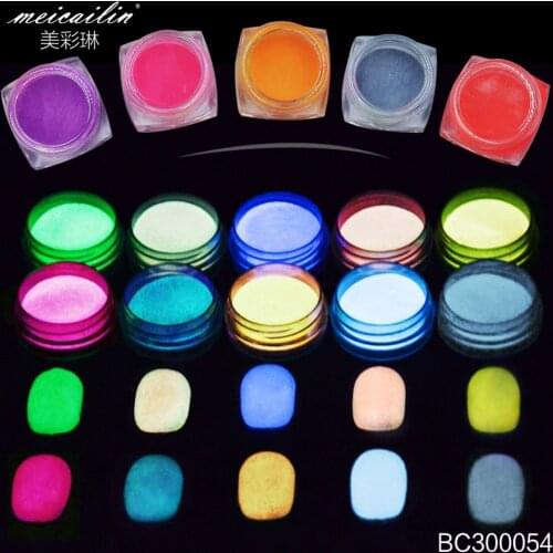 12 Color/set Nail Glitter Powder Glow in the Dark Acrylic Powder Bright Luminous Powder Pigment Fluorescent Dust For Nail Art