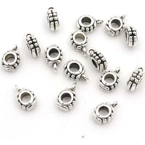 50pcs Tibeten Antique Silver Big Hole European Beads Slide Connector Charms For Jewelry Making Findings Wholesale Accessories