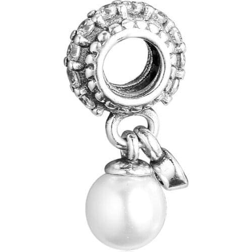 CKK 925 Sterling Silver Milky White Luminous Elegance Pearl Pendant Charms Original Beads Fits Bracelets Jewelry