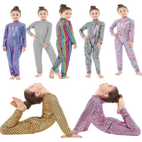 Children Long Sleeve Fashion Catsuits Baby Girls Faux Leather Mermaid Cosplay Costume Clothes Kids Rompers Bodysuits