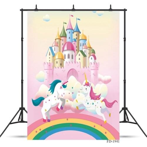 Unicorn Castle Photography Background Cartoon Backdrop for Photo Studio Party Children Baby Vinyl Cloth Backdrops Photocall