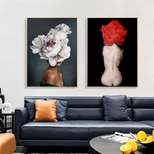 Pictures Posters Decorative Wall Nordic Print Flowers Women Oil Painting Unframed Canvas Wall Art for Living Room