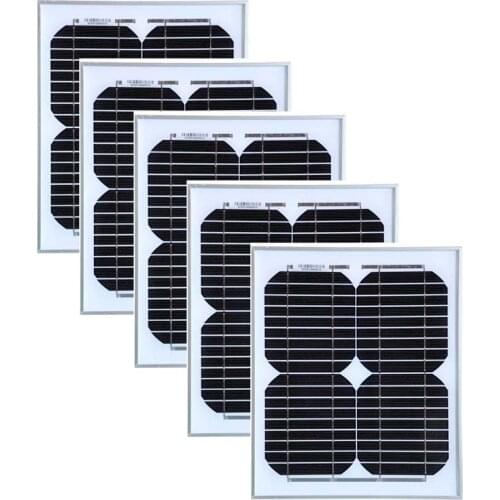 A Grade 12v 10w Modulo Solar Monocrystalline 5Pcs Solar Panels 50w Solar Battery Charger Solar Camping Caravan Car Light LED