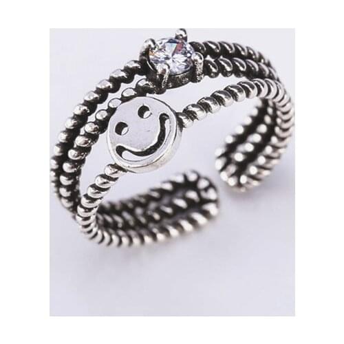 Rings For Women Females Jewelry Accessory Gift Silver-Plated Resizable Brand Design Retro Vintage Smiley Face Crystal 2020 New