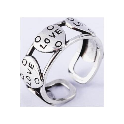 Ring For Women Females Jewelry Accessory Gift Silver-Plated Resizable Design Vintage Retro Ring Heart Shape Love Hollow Out
