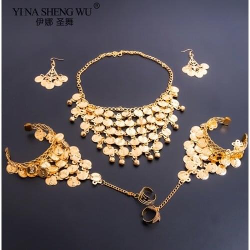 1/2pcs Set Belly Dancing Accessories Women Indian Belly Dance Necklace Earrings Gold Silver Set Belly Dance Accessory Wholesale
