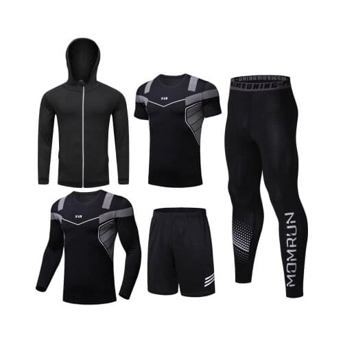 New Outfits Men 5 Pcs/Set Men Short Sets Mens Tracksuit Fashion Compression Clothes Sport Wear Exercise Mens Joggers Set