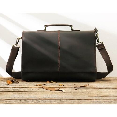 Handmade Leather Mens Bag Business Bag Head Layer Leather Handbag Men Retro Computer Messenger Bag Horizontal Section Briefcase
