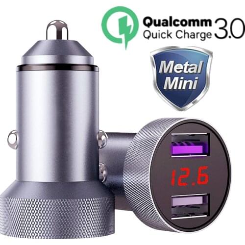 Metal QC Dual USB Car Charger Quick Charge 4.0 QC4.0 QC3.0 SCP Fast Charing For iPhone Xiaomi Samsung Oneplus Phone LED Display