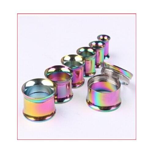 Fashion body jewelry (F64) Free shipping mix(5-20mm)144pcs/lot stainless steel rainbow ear plug internally ear flesh tunnel
