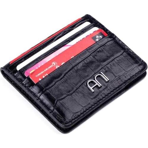 Croc Embossed Leather Mens Card Holder Wallet with Gripper Black