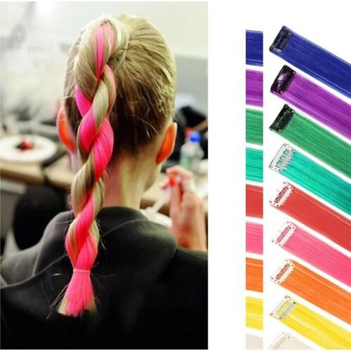 Nissi 4Pcs/Lot 50CM Colored Highlight Single Clip In One Piece Hair Extensions Synthetic Long Straight Rainbow Colorful Hairpie