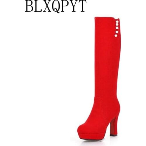 BLXQPYT New Lage size 33-41 Knee- high Boots women Autumn Winter zipper Long Shoes Woman Boots Platform Female high Heels tx-1