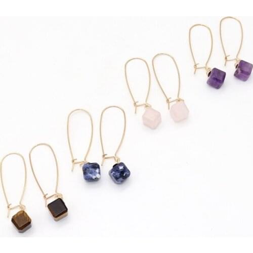 New Square Cube Small Marble Stone drop earrings for women girl