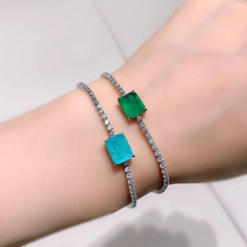 Charm Bracelets Paraiba Tourmaline Emerald Gemstone Tennis Chain For Women Blue Green Cuff Bangles Cocktail Party Fine Jewelry