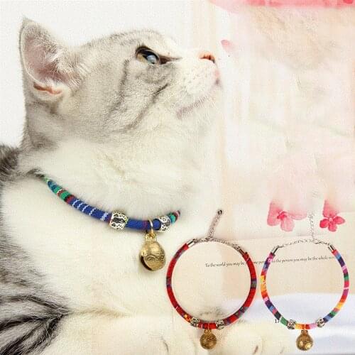 Cat Collar Pet Adjustable Pure Handmade Copper Bell Collars National Style Teddy Kitty Collar Fashion Simple Collar Pet Supplies