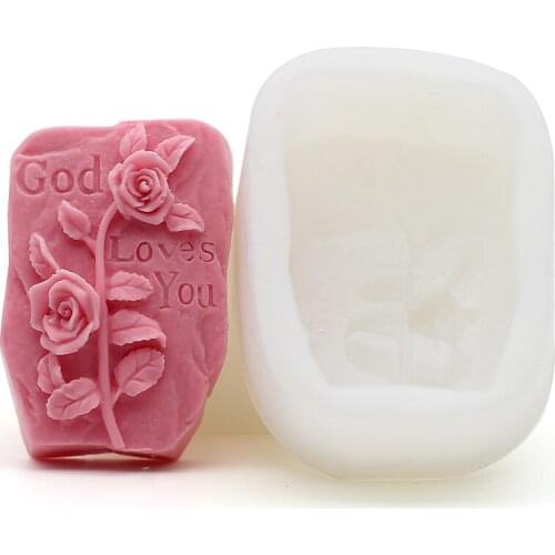 PRZY Rose Flower Mold Silicone Handmade Soap Making God Loves You Molds Chocolate Candle Candy Mold Cake Clay Resin Moulds