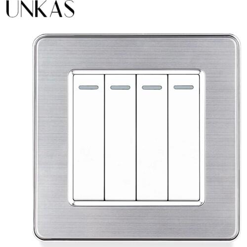 UNKAS Stainless Steel Panel 4 Gang 1 / 2 Way On / Off Wall Light Push Button Wall Light Switch 86MM*86MM