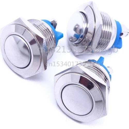 High quality 16mm Waterproof Momentary Stainless Steel Metal Pushbutton Switch Round Ball Top 250V 3A 1NO SPST Screw Terminal
