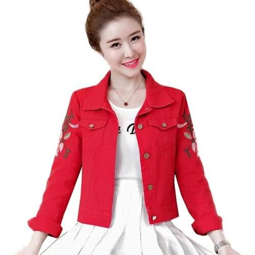 2021 Pring Autumn New Embroidered Short Denim Jacket Women Thin Outwear Plus Size 3XL Single-Breasted Jeans Coat Ladies L446