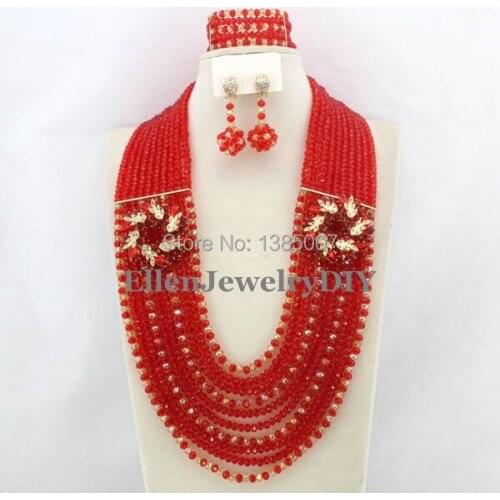 Big Red african Nigerian Wedding bridal beads Jewelry Set African style Crystal beaded necklace women Jewelry Set W6066