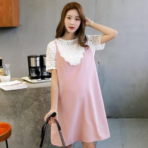 Women Dresses Maternity Dress for Pregnant Women Lace T-shirt &Sling Dress Two pieces Clothing Mother Fashion Clothes M-XXL