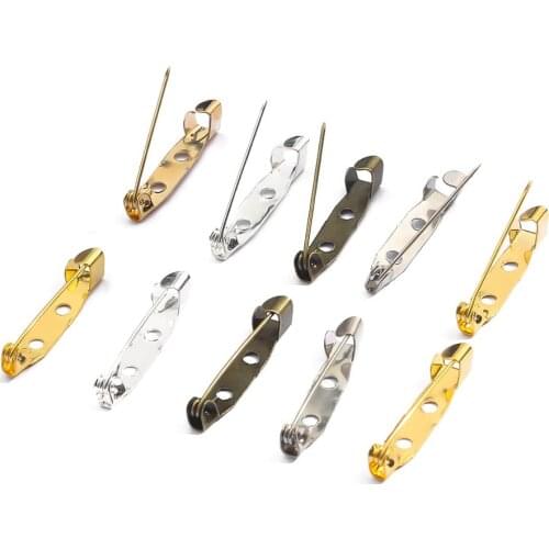 10-50pcs Brooch Base Metal Pins 15/20/25/30/35mm Pins Back Silver Color Safty Locking Clasp Pin Holder DIY Jewelry Accessories
