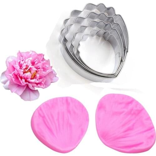 2pcs/4pcs/6pcs/set Peony Veiner Silicone Mold Flower Fondant Flower Cutter Gumpaste Mould Cake Decorating Tools,Sugarcraft Mold