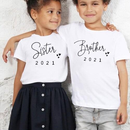 Promoted To Big Sister/Brother 2021Kids Tshirts Announcement Shirt Funny Girl Boy Short Sleeve Casual Tees Children Fashion Tops