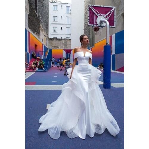 2021 Mermaid Wedding Dresses With Detachable Skirt Off The Shoulder Satin Bridal Gowns White Wedding Dress Vestido De Noiva