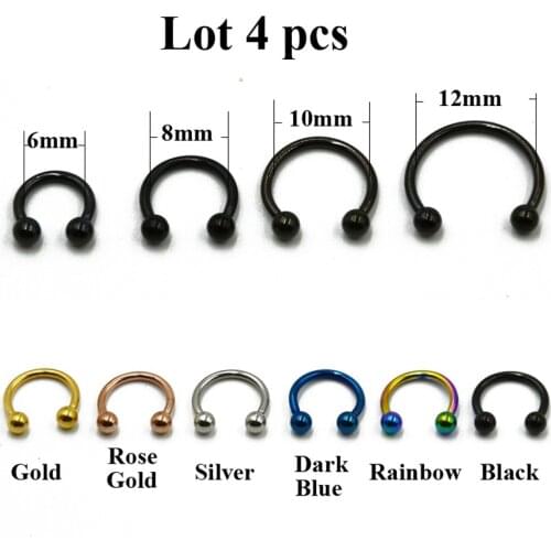 4pcs Surgical Steel Earrings Circular Barbell Piercing Septum Nose Ring Lip Ear Cartilage Earring Horseshoe Piercing Body Jewelr