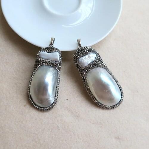 4pcs/lot Druzy Natural shell pearl Stone, Paved rhinestone Crystal Caps Charms Pendants Finding For DIY Necklace Jewelry P72