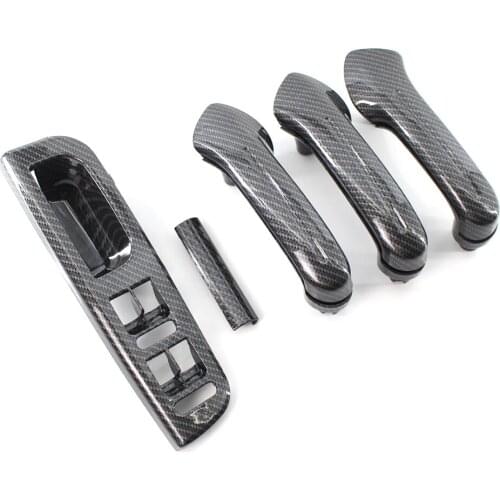 5pcs Carbon Fiber Type Inner Door Grab Handle Switch Bezel For VW Jetta MK4 Golf